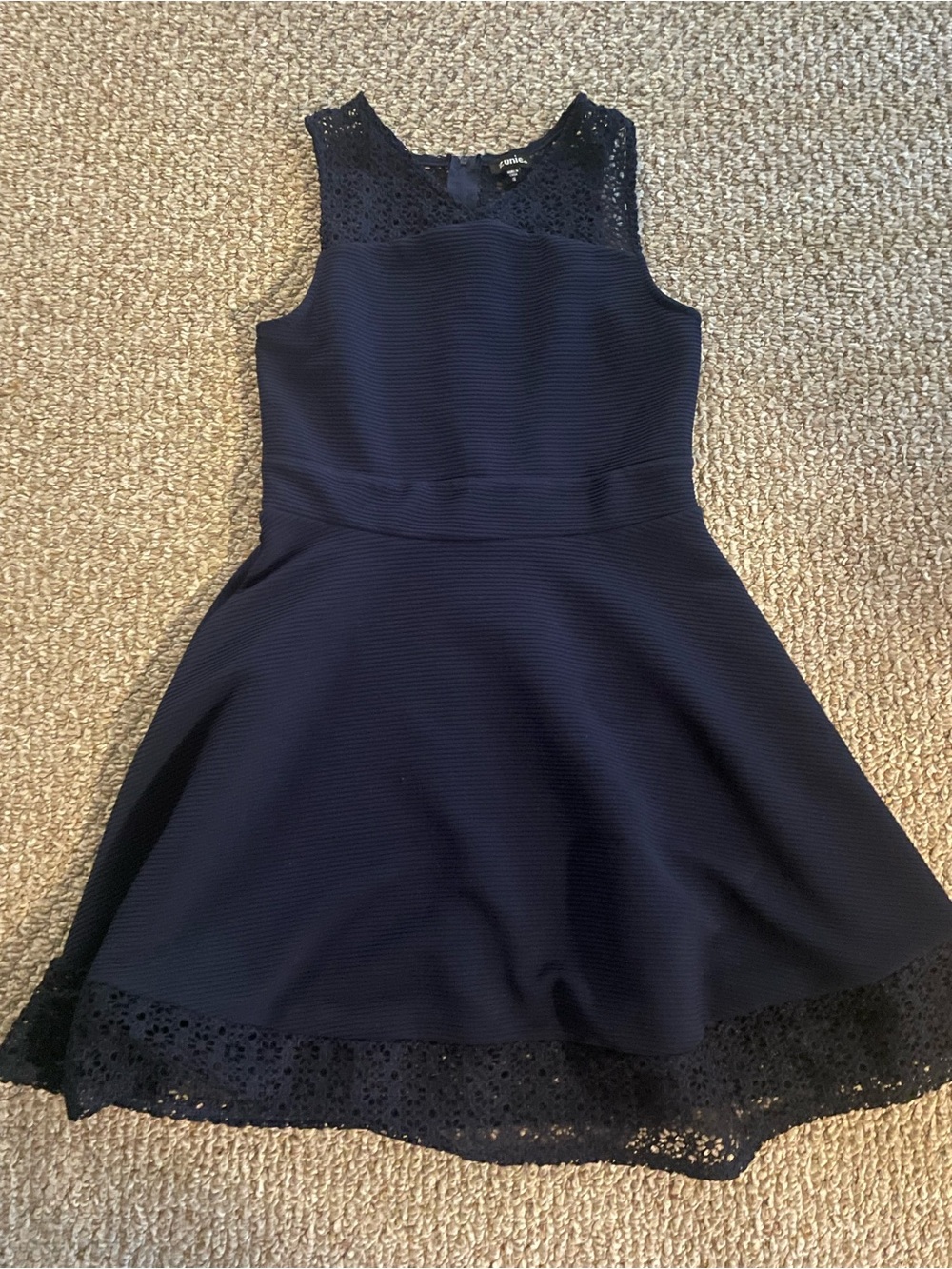 Zunie Navy Lace Yoke Fit-and-Flare Dress